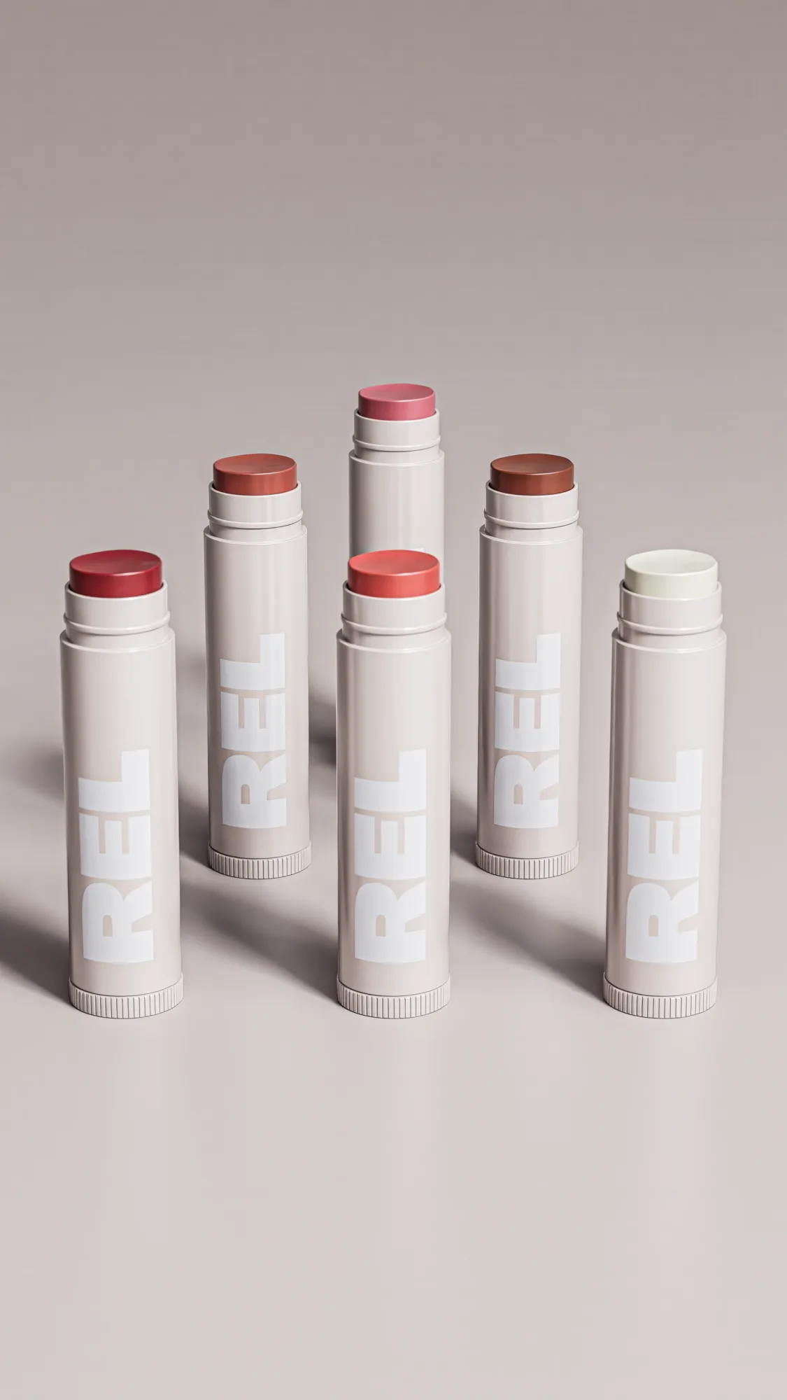 Five lip balm sticks with coloured tips