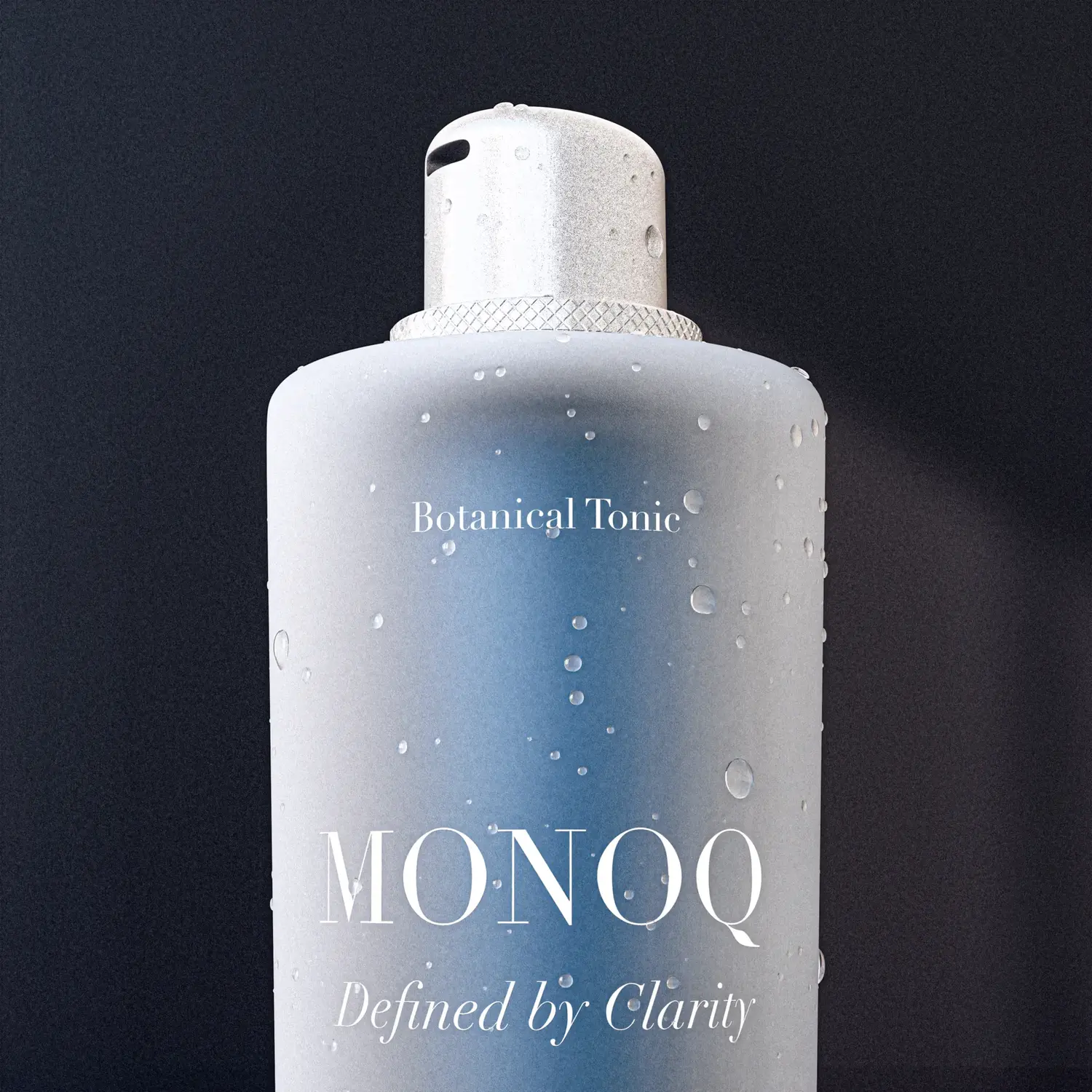 Frosted toner bottle with water drops