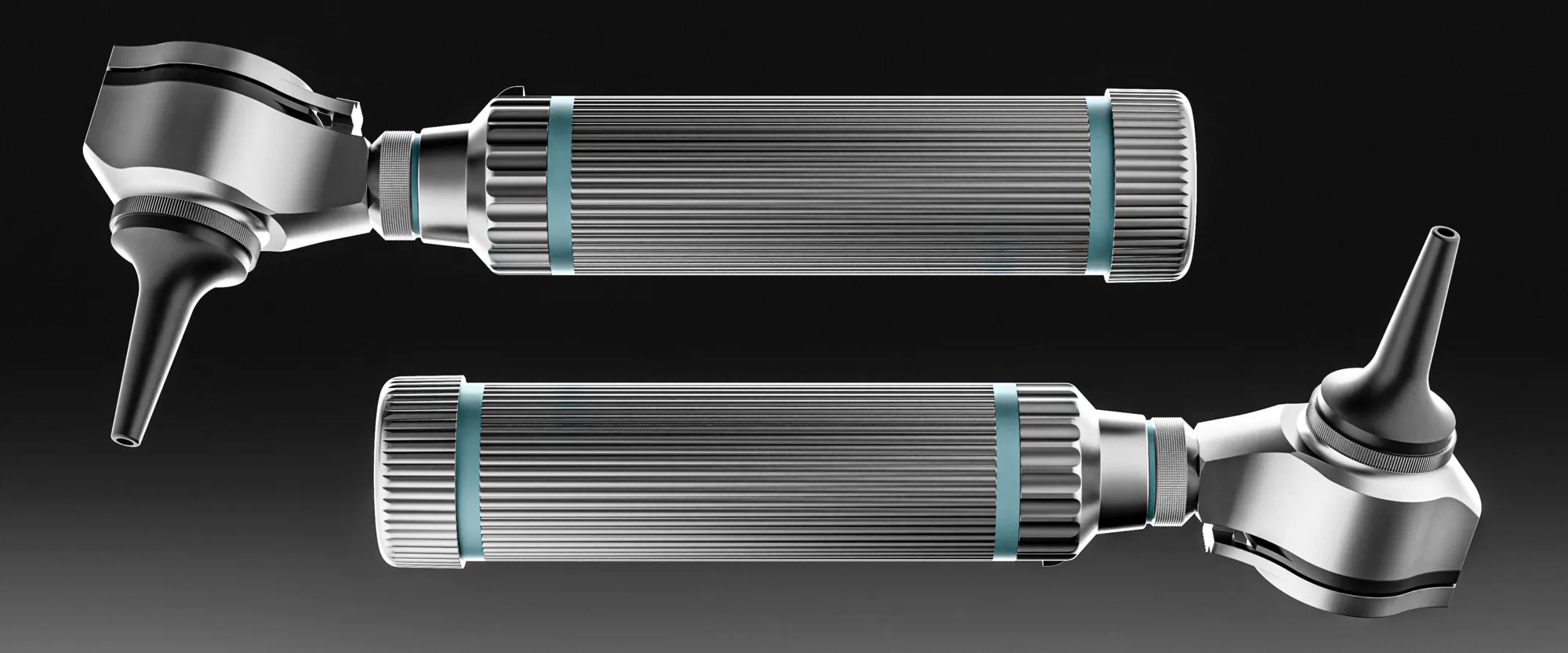 Two otoscopes facing each other